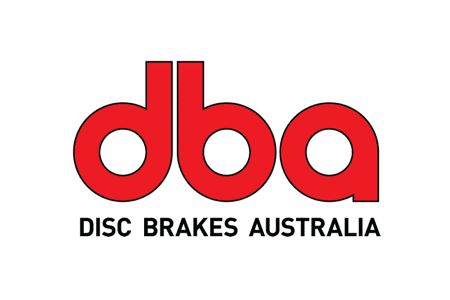 The image shows the logo for DBA, with the letters "dba" in bold red lowercase font above the words "DISC BRAKES AUSTRALIA" in black capital letters, all on a white background.