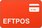 A red rectangular icon with a white credit card symbol in the top right corner and the word "EFTPOS" in bold white letters at the bottom left.