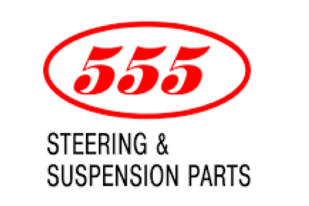 The image shows a red oval with the number "555" inside, above the text "STEERING & SUSPENSION PARTS" in black capital letters on a white background.