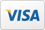 The image shows the VISA logo with the word "VISA" in blue capital letters and a yellow checkmark-like accent on the "V," displayed on a white background with rounded corners.